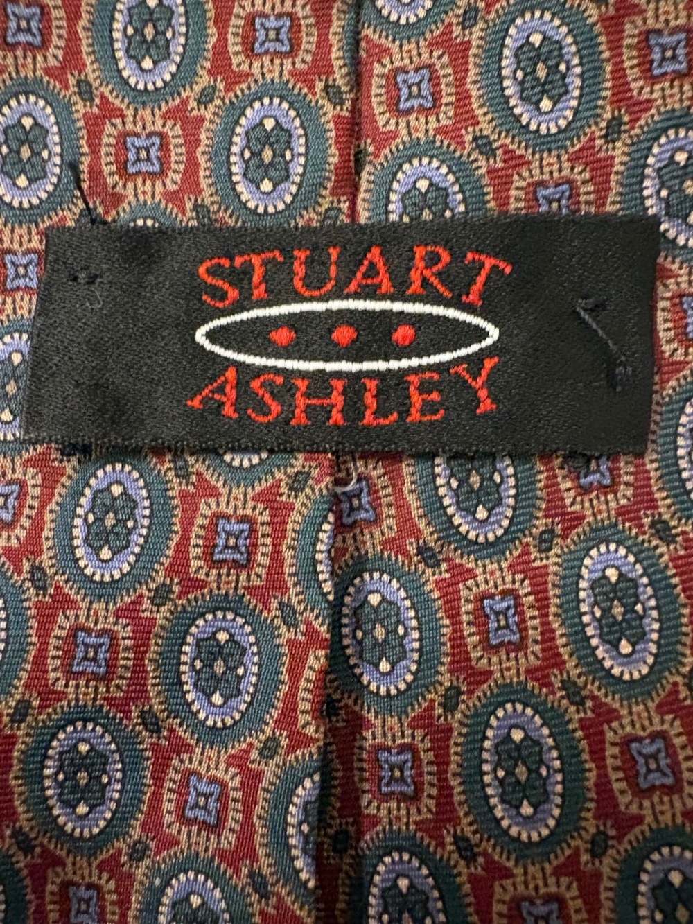 Vintage Stuart Ashley 100% Silk Geometric Medallion Necktie - Made in USA